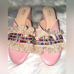 Isaac Mizrahi leather  jeweled sandals